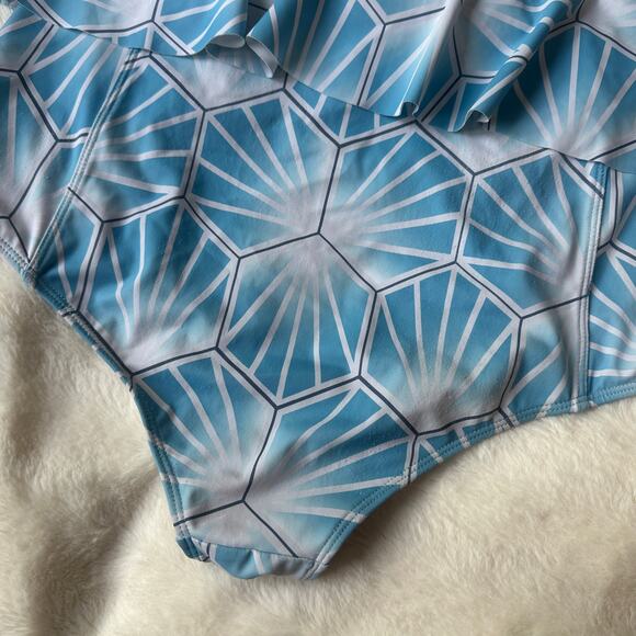 Kortni Jeane Blue Tile Peplum Swim Bikini Bottoms XL Extra Large - Picture 5 of 8